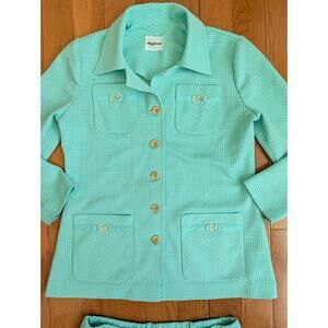 Vintage 1970s Sir Julian Farah Puppytooth Mint Green White Pant Suit 14